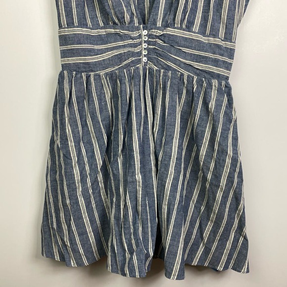 Free People Roll The Dice Mini Dress Linen Blend in Blue Size Medium - Picture 5 of 9
